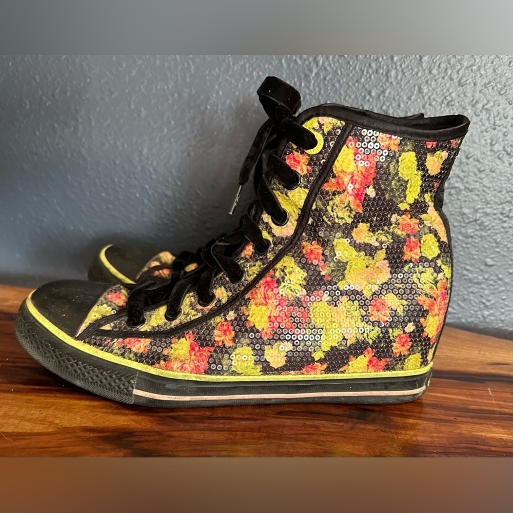 Sequined, floral high tops, women’s size 11